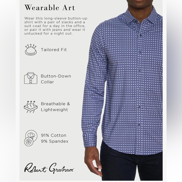 Robert Graham Long Sleeve Blue Geometric Pattern Button Up Shirt Sz XL - Picture 14 of 15